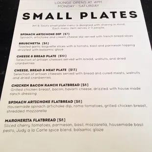 a menu for small plates