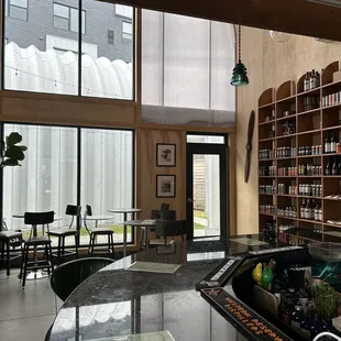 the interior of a modern restaurant