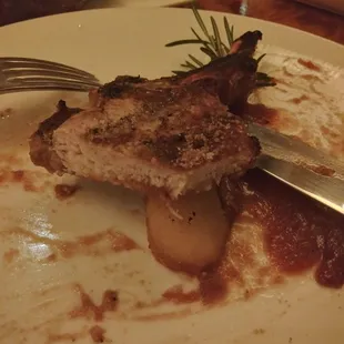 Dry pork chop interior.