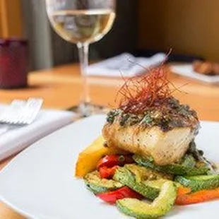 Alaskan Halibut with a glass of Orvieto Classico.