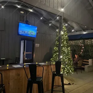 a christmas tree in the background