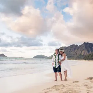 Sunrise vow renewal ceremony on the beach