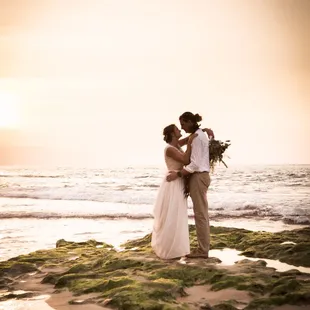 Wedding portrait at Papailoa Beach on the North Shore of Oahu