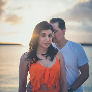 Romantic couple portrait session during sunset in Waikiki