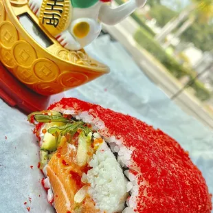 salmon and spicy tuna hot Cheetos sushi burrito