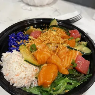 Poke Regular Lowkey Bowl- tuna, salmon, salmon belly