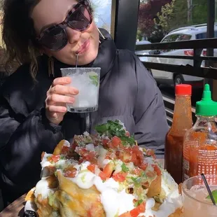 Small (!!) nacho and $8 margaritas of different flavors