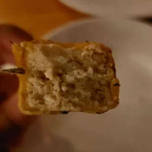 Interior of Southern fried tofu ($7.25), vegan by default. Super tasty w/excellent coating &amp; texture.