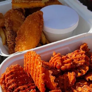 The best Fish and chips w/ coleslaw / sweet potato crisscut fries.