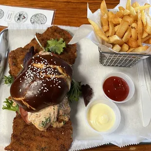 Schnitzel sandwich with fries!