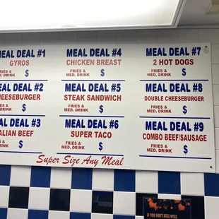 a menu for a meal deal