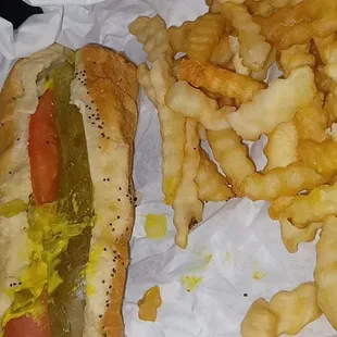 Hot dog everything w  hard old fries smh