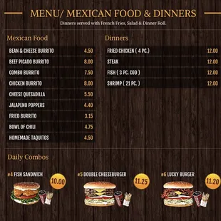 Mexican Food and Dinner Menu August 2022