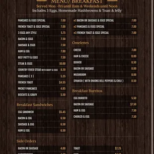 Breakfast Menu August 2022