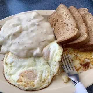 Country Fried Steak with Gravy and Eggs