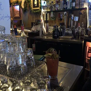 My Bloody Mary getting made behind the bar