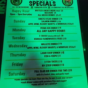 Specials Menu