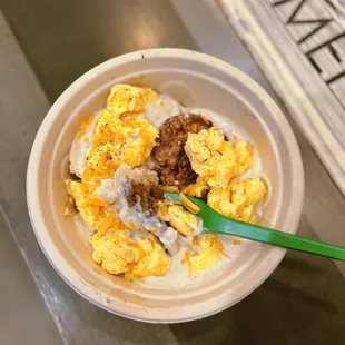 a bowl of breakfast food