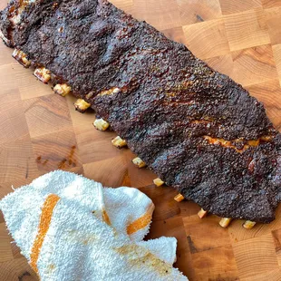 the ribs on the cutting board