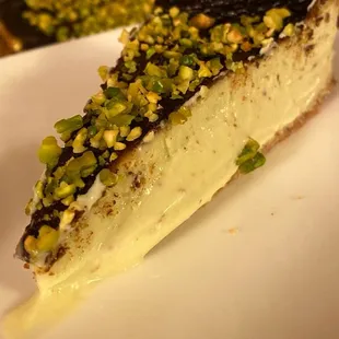 Pistachio Basque Cheesecake from @PhillyTartas 10&quot;. 12-Slices. $80. Held up well on the 1.5 hour car ride home.