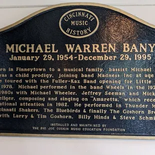 a plaque of michael warren bany