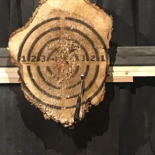 The small ax landed.   It's a little more challenging than the bigger ax, apparently.   Fun!