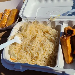 Left: banana lumpia. Right: pancit lumpia combo.