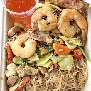 Chicken and shrimp pancit.