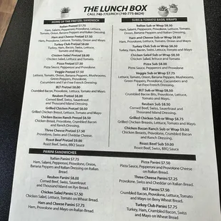 Front side of menu