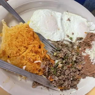 Picadillo with eggs.