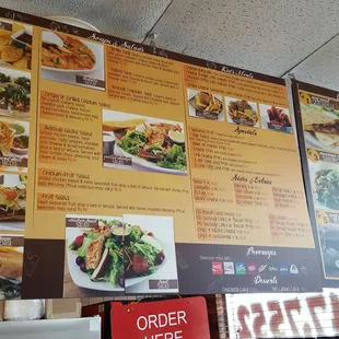 a menu for a variety of foods