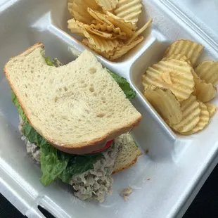Chicken salad sandwich with chips