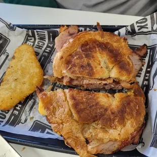 Breakfast ham and cheese croissant.