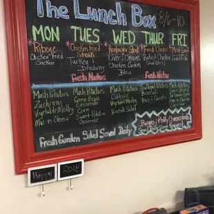 a menu on a chalkboard