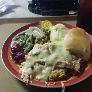 Turkey and dressing lunch special.