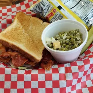 A BLT and pea salad.