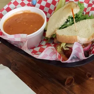 Another meatloaf sandwich with tomato soup.