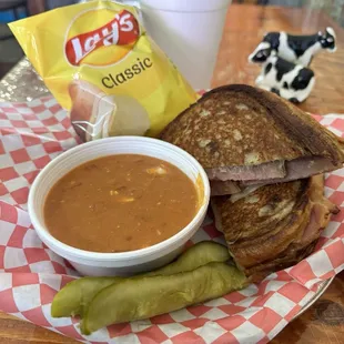 Grilled ham &amp; Swiss with a cup of tomato soup