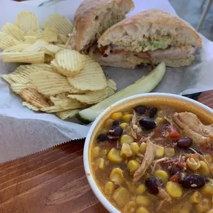 Southwest turkey club and chicken tortilla soup