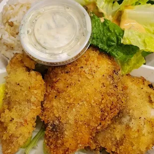 Panko Crusted Mahimahi with dill tartar sauce