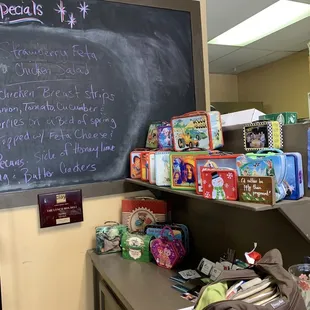 Counter/ordering area with lunchbox decor.