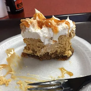 Half eaten pumpkin cheesecake. Delicious.