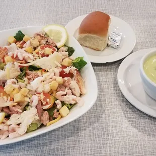 a lobster salad and a sandwich