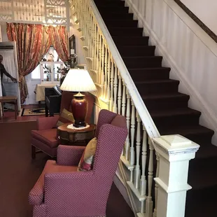 Looking up the stairs as you're coming in the front door