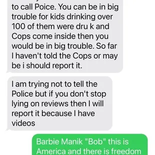 The owner's messages in Grey