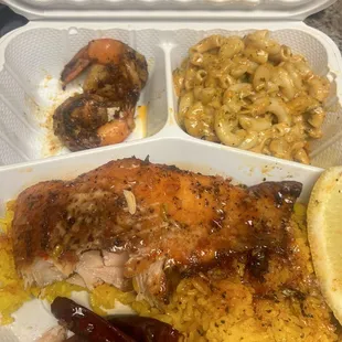 Salmon,shrimps extra Mac and cheese not sure why.