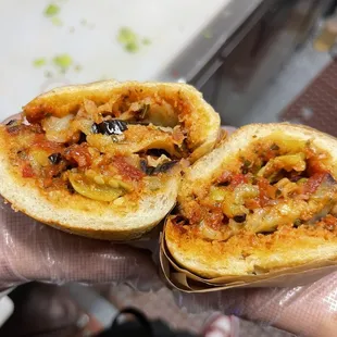 Our veggie option the &quot;N line&quot; flavor packed warm eggplant parm guaranteed to treat your tastebuds