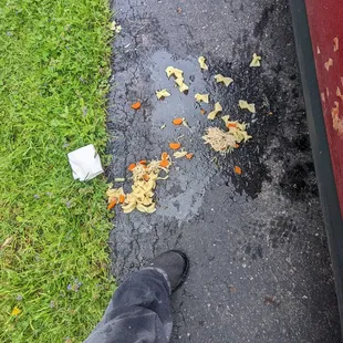 The soup fell through first then the rest was spilled and sloppily packed.