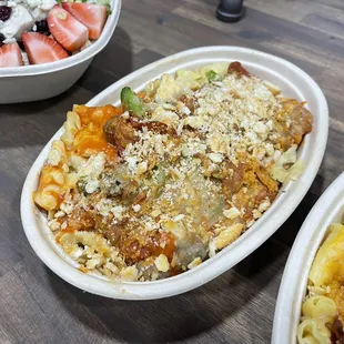 two dishes of food on a table