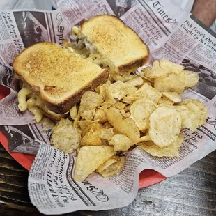 a sandwich and chips
